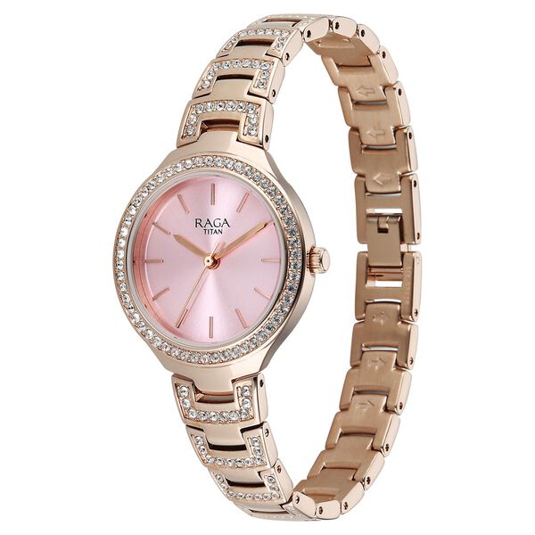 Titan Raga Spotlight Quartz Analog Pink Dial Rose Gold Metal Strap Watch For Women - image number 2