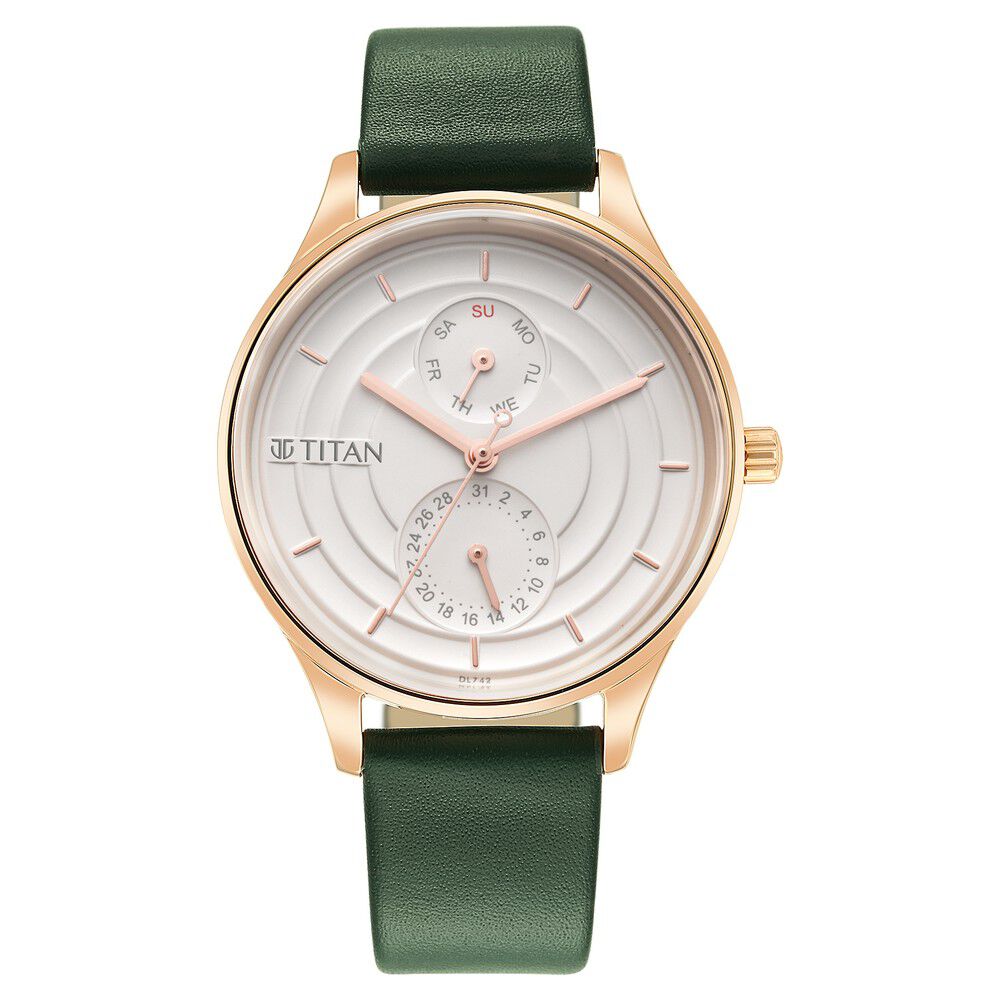 Buy Online Titan Neo Workdays Silver Dial Quartz Multifunction Leather Strap watch for Women ns2670wl05 Titan