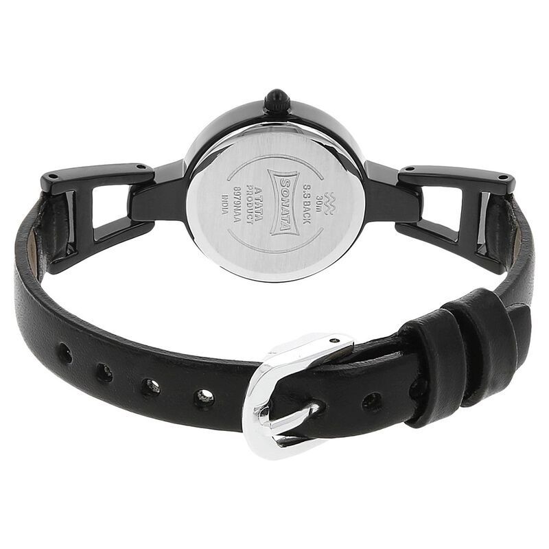 Sonata Quartz Analog Black Dial Leather Strap Watch for Women - image number 3