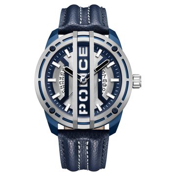 Police Quartz Analog Silver Dial Blue Leather Strap Watch for Men