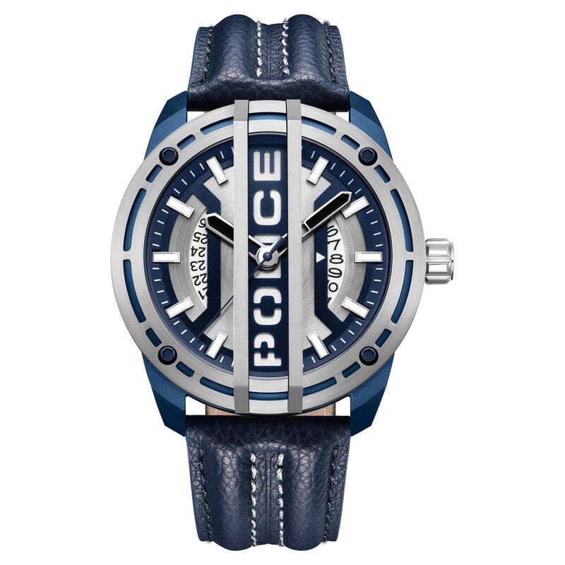 Police Quartz Analog Silver Dial Blue Leather Strap Watch for Men