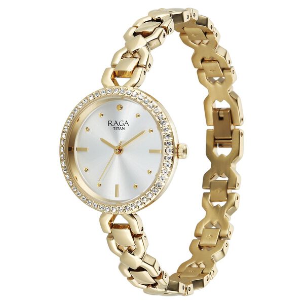 Titan Raga Spotlight Quartz Analog Silver Dial Golden Metal Strap Watch For Women - image number 2