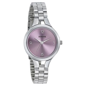 Sonata Steel Daisies Pink Dial Women Watch With Stainless Steel Strap