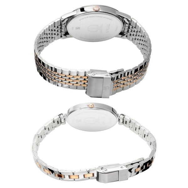 Titan Bandhan Quartz Analog Silver Dial Two Toned Stainless Steel Strap Watch For Couple - image number 4