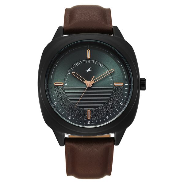 Fastrack Stunners Quartz Analog Green Dial Brown Leather Strap Watch For Guys - image number 0