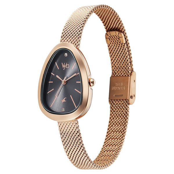 Vyb Prodigy By Fastrack Quartz Analog Grey Dial Rose Gold Stainless Steel Strap Watch For Girls - image number 4