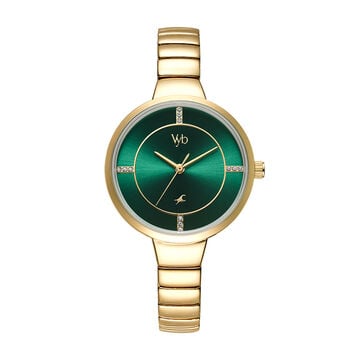 Fastrack Vyb Enigma Quartz Analog Green Dial Stainless Steel Strap Watch for Girls