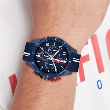 Tommy Hilfiger Quartz Chronograph Blue Dial Blue Silicone Strap Watch For Men