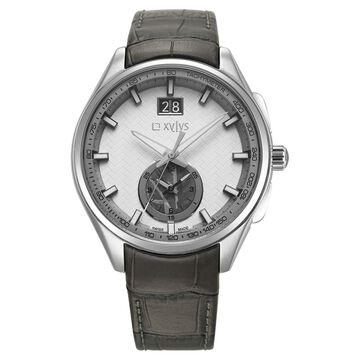 Xylys Swiss Chronograph Grey Leather Strap White Dial Watch For Men
