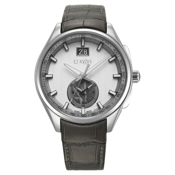 Xylys Swiss Chronograph Grey Leather Strap White Dial Watch For Men - image number 1