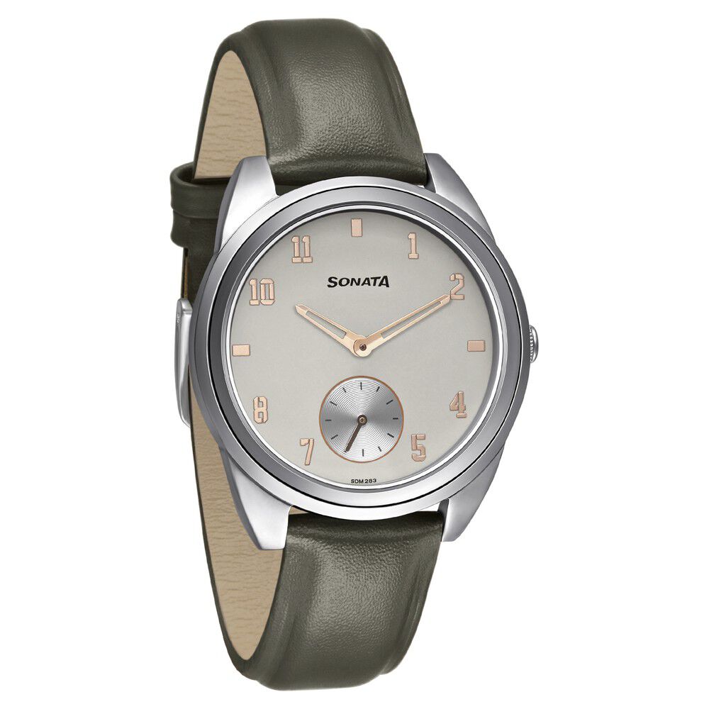 Buy Online Sonata Women of Steel Grey Dial Leather Strap Watch for