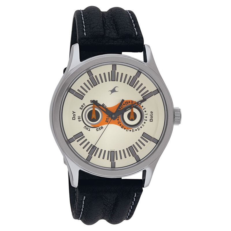 Fastrack Quartz Multifunction Silver Dial Leather Strap Watch for Guys - image number 0