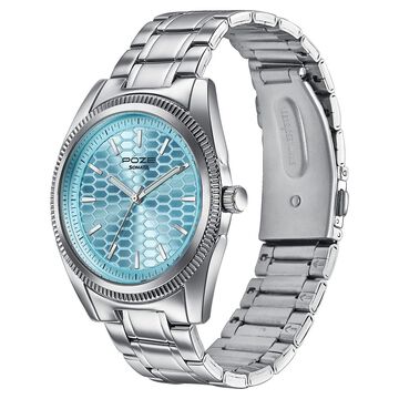 Poze By Sonata Quartz Analog Blue Dial Silver Metal Strap Watch For Men