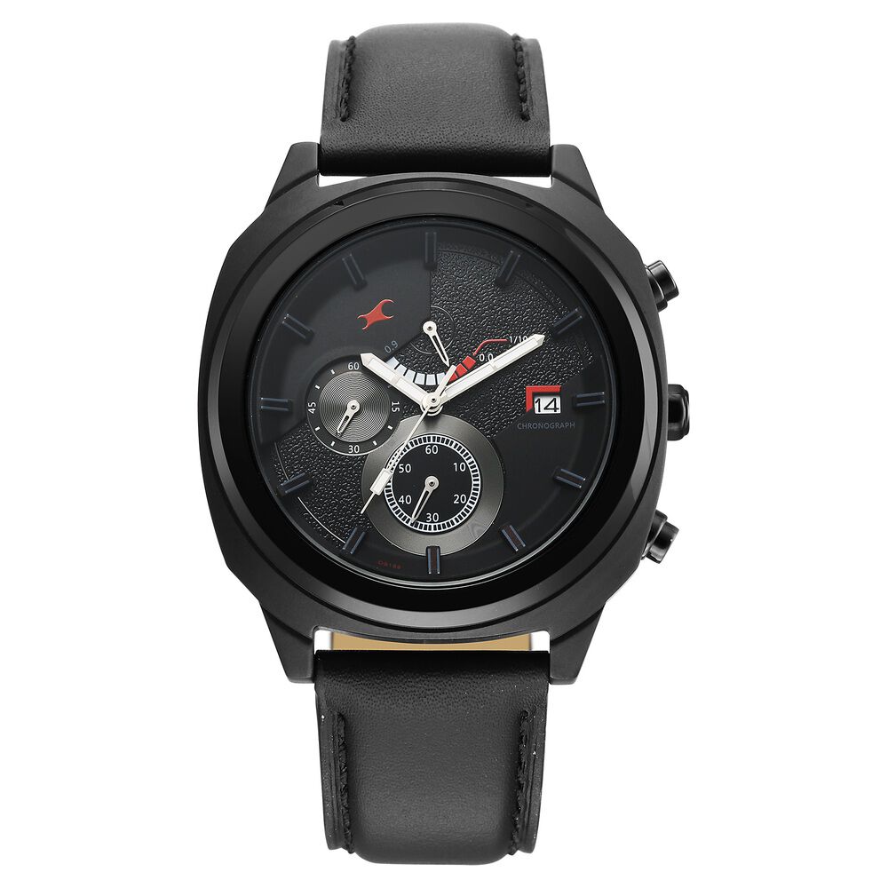 Fastrack Kronos Guys Chronograph Watch With Date Black Dial & Black Leather Strap-image-36