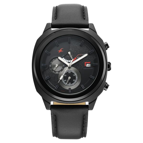 Fastrack Kronos Guys Chronograph Watch With Date Black Dial & Black Leather Strap - image number 0