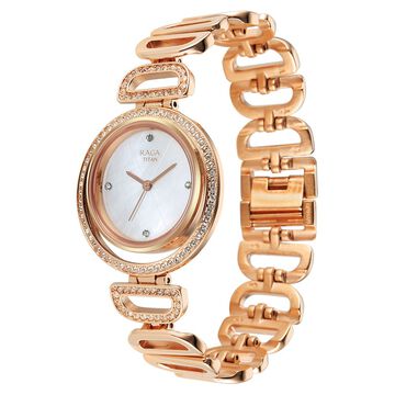 Titan Raga Glimmers Quartz Analog Mother of Pearl Dial Rose Gold Metal Strap Watch For Women