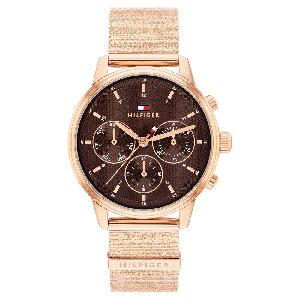 Tommy Hilfiger Quartz Multifunction Brown Dial Rose Gold Stainless Steel Strap Watch For Women-picture-28