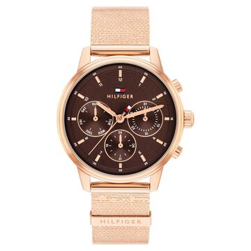 Tommy Hilfiger Quartz Multifunction Brown Dial Rose Gold Stainless Steel Strap Watch For Women