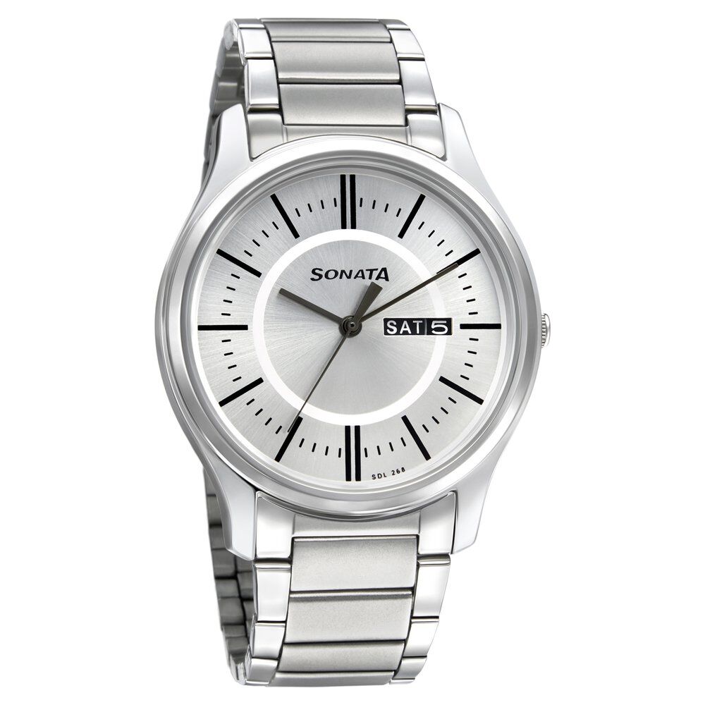 Buy Online Sonata Quartz Analog with Day and Date Silver Dial