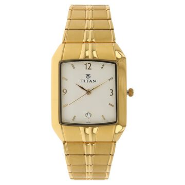 Titan Rectangle White Dial Analog with Date Metal Strap Watch for Men