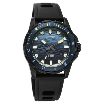 Titan Zero Hour Diver's 100m Analog with Blue Dial Black FKM Strap Watch for Men