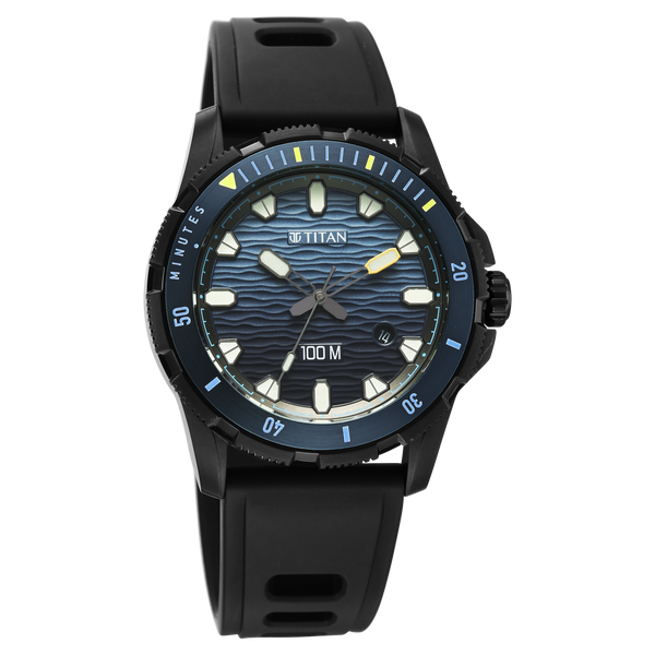 Titan Zero Hour Diver's 100m Analog with Blue Dial Black FKM Strap Watch for Men - image number 1