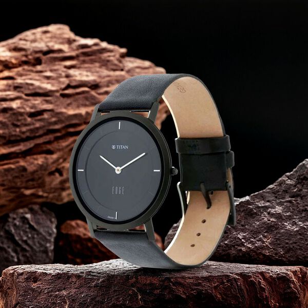 Titan Edge Black Dial Quartz Leather Strap Watch for Men - image number 6