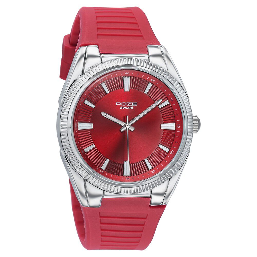 Buy Online Poze By Sonata Quartz Analog Red Dial Red Silicone