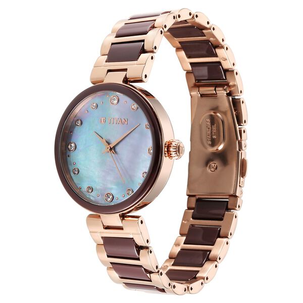 Titan Purple Ceramics Mother of Pearl Dial Analog Steel and Ceramic Strap Watch for Women - image number 2