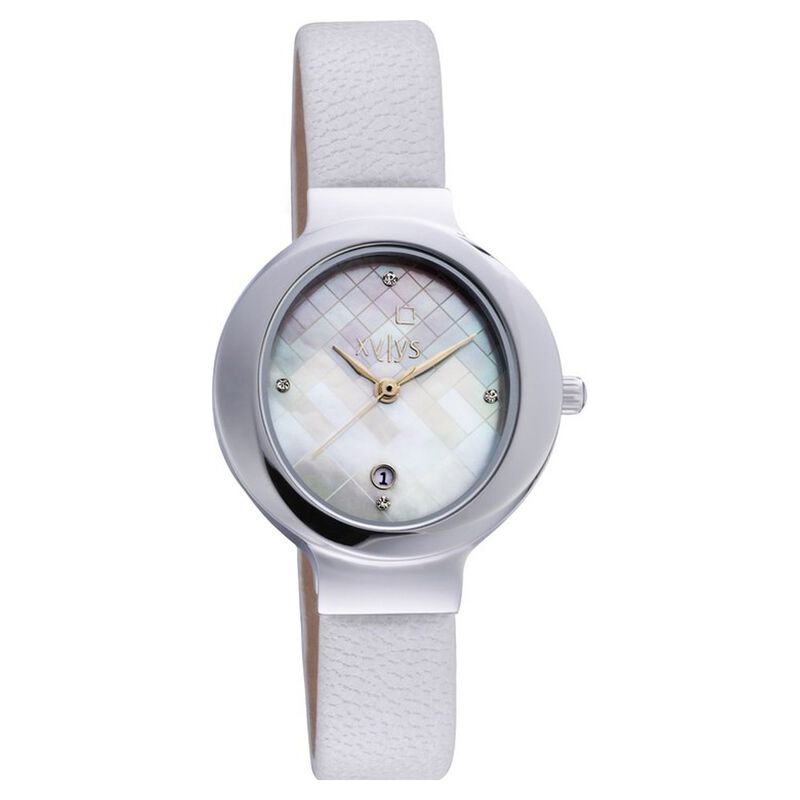 Xylys Swiss Analog with Date White Leather Strap and Mother of Pearl Dial Watch For Women