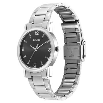 Sonata Classic Quartz Analog Black Dial Silver Stainless Steel Strap Watch for Men