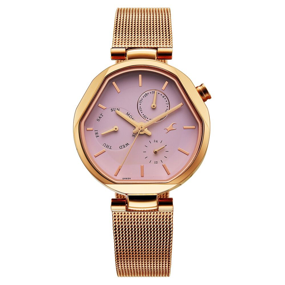Fastrack Tik Tok Quartz Multifunction Pink Dial Stainless Steel Strap Watch For Girls-image-20