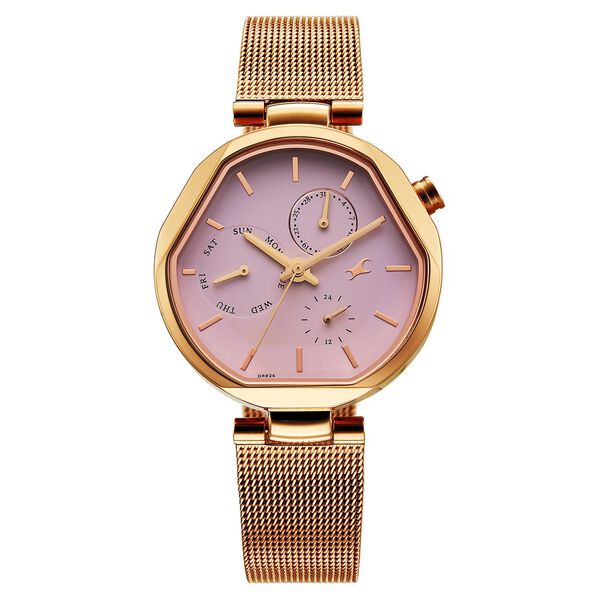Fastrack Tick Tock Quartz Multifunction Pink Dial Stainless Steel Strap Watch For Girls - image number 0