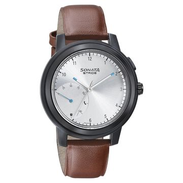 Sonata Stride Smart Silver Dial Leather Strap Watch for Men