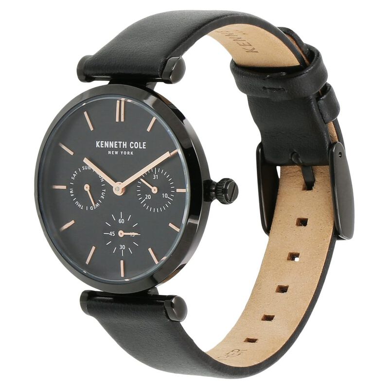 Kenneth Cole Quartz Multifunction Black Dial Leather Strap Watch for Women - image number 1
