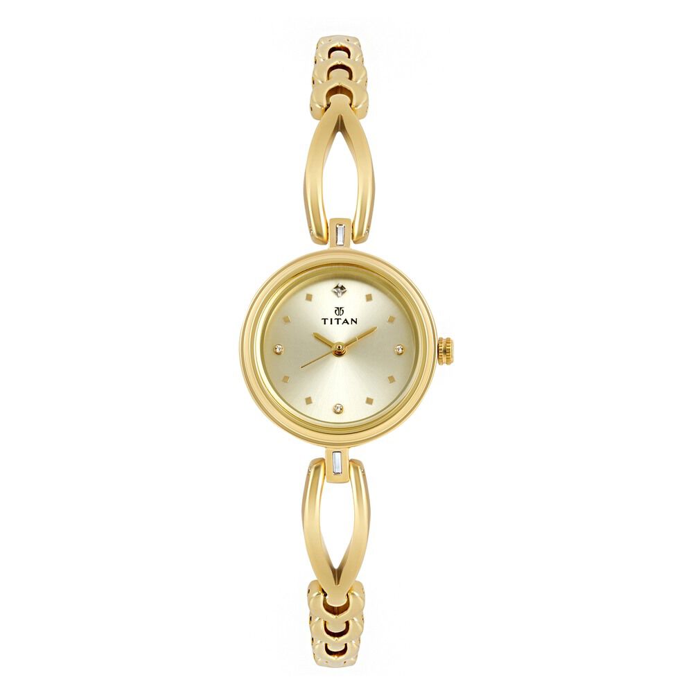 Buy Online Titan Quartz Analog Champagne Dial Metal Strap Watch