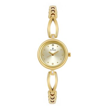 Titan Quartz Analog Champagne Dial Metal Strap Watch for Women