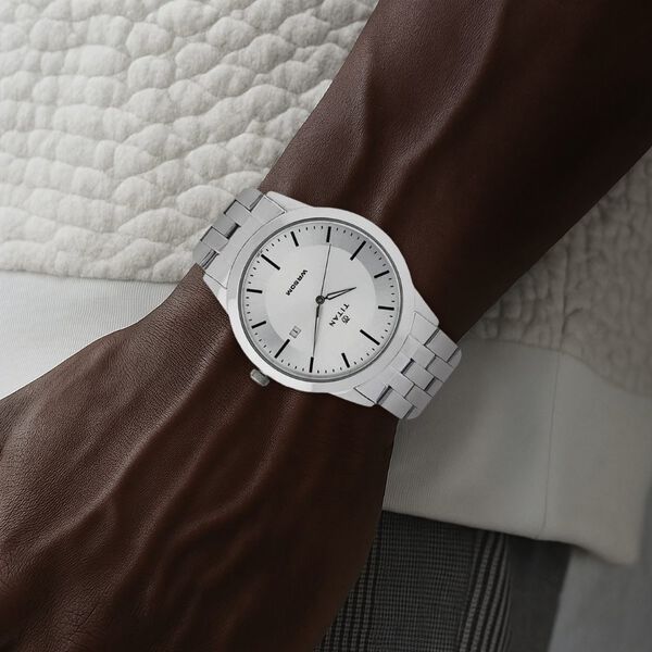 Titan Quartz Analog with Date White Dial Stainless Steel Strap Watch for Men - image number 4