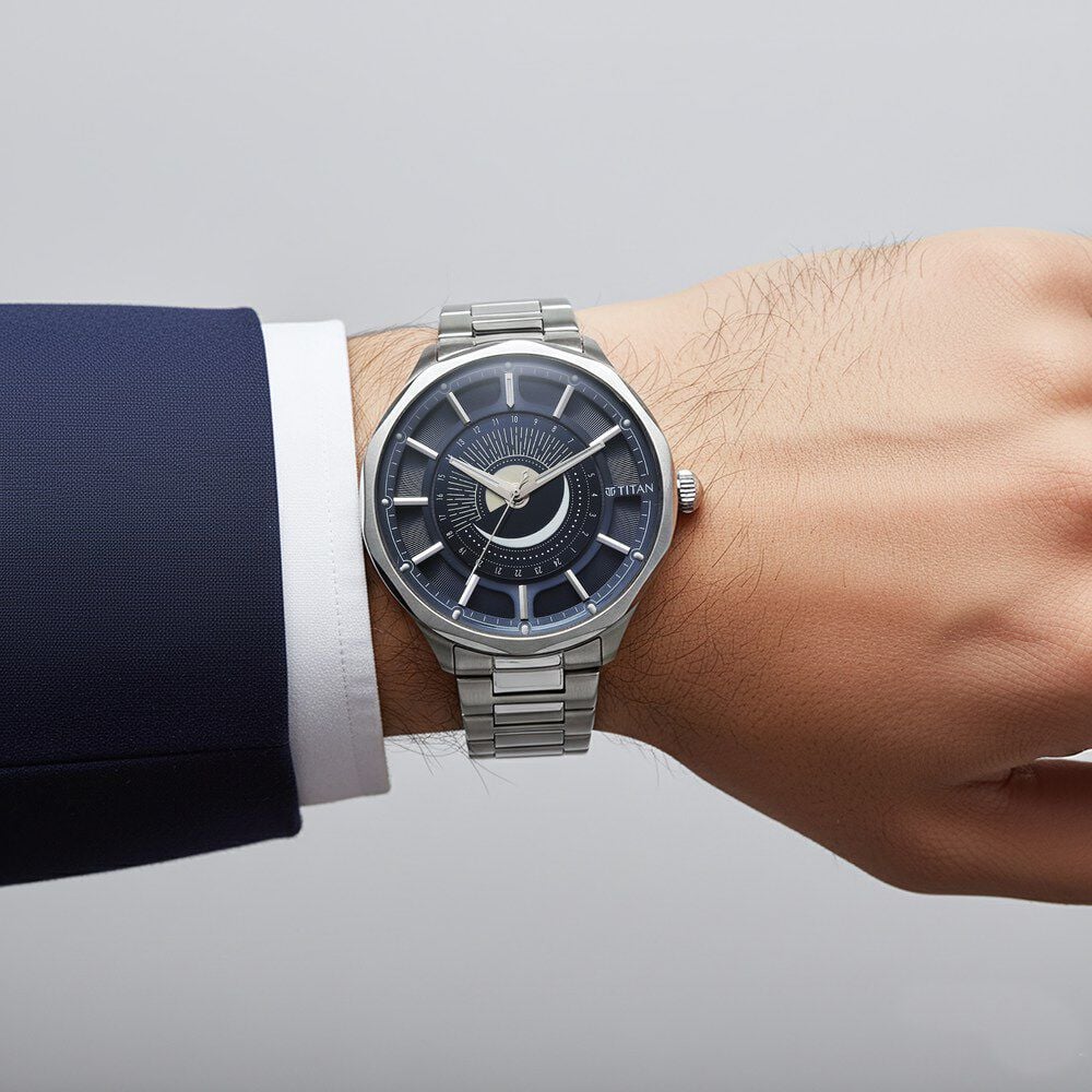 Buy Online Titan Stellar Analog with Sun Moon Phase and Blue Dial