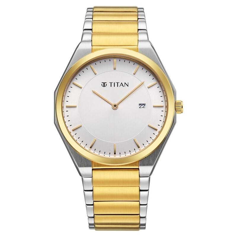 Titan Classique Slim Wear Quartz Analog Silver Dial Two Toned Stainless Steel Strap Refined Formal Dress Watch For Men