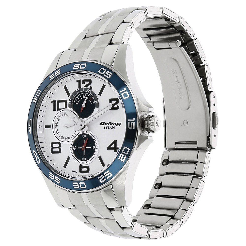 Titan Quartz Analog with Day and Date Silver Dial Metal Strap Watch for Men