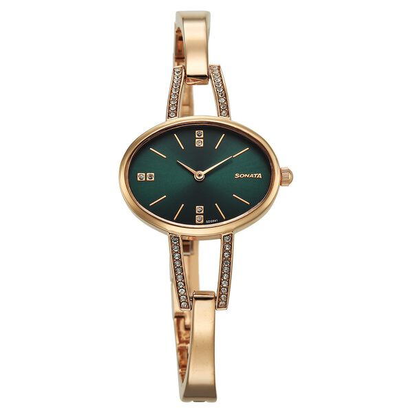 Sonata Aura Quartz Analog Green Dial Rose Gold Stainless Steel Strap Watch For Women - image number 0