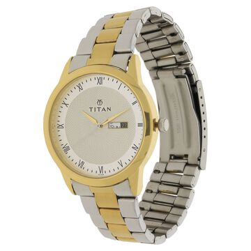 Titan Quartz Analog with Day and Date Champagne Dial Two Toned Stainless Steel Strap Watch For Men