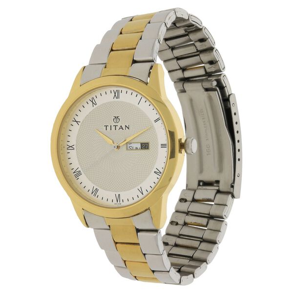 Titan Quartz Analog with Day and Date Champagne Dial Two Toned Stainless Steel Strap Watch For Men - image number 1