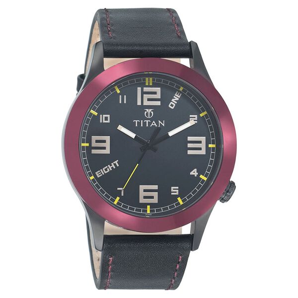 Titan Quartz Analog Black Dial Leather Strap Watch for Men - image number 0