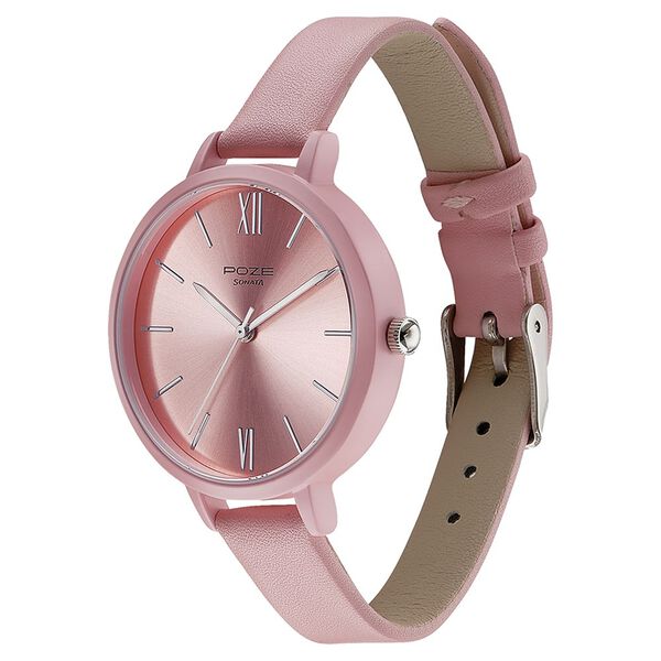 Sonata Poze Quartz Analog Pink Dial Leather Strap Watch for Women - image number 3