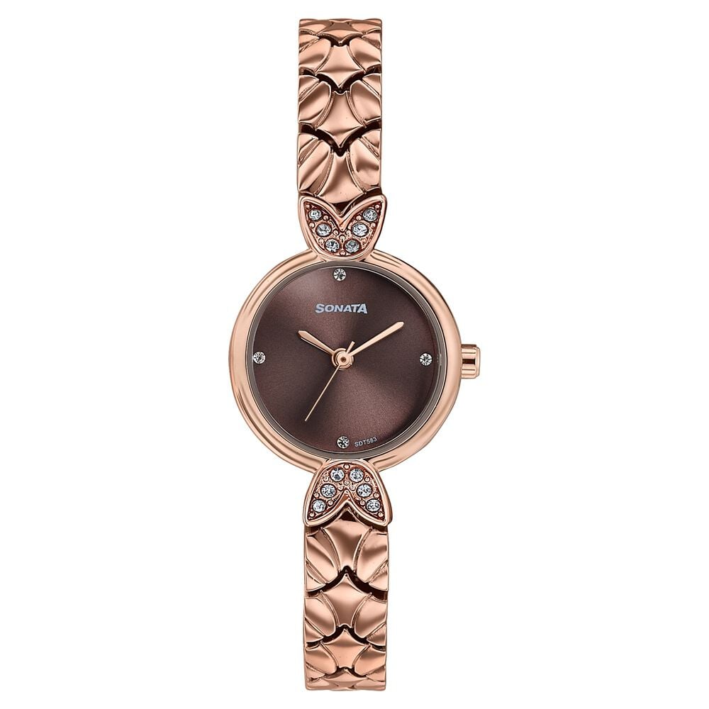 sonata Women's Vintage style brown dial Bracelet Watch-picture-17