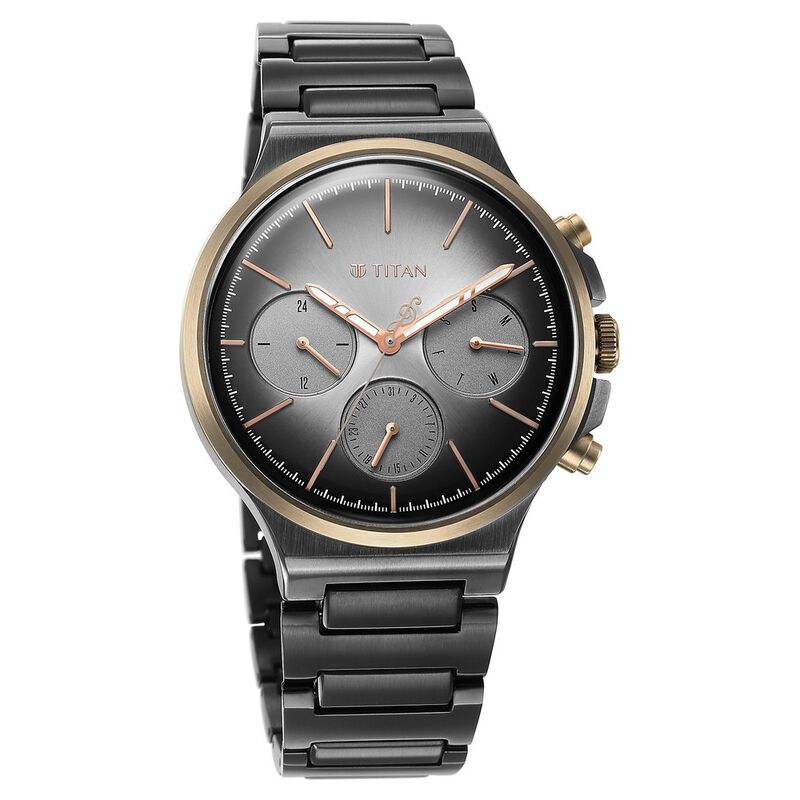Titan Quartet Grey Dial Analog with Day and Date Stainless Steel Strap watch for Men