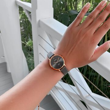 Women Edge Black Dial Black Leather Strap Watch