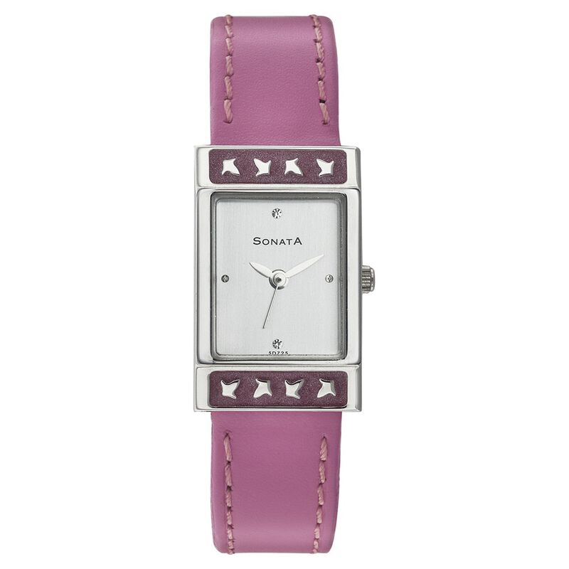 Sonata Quartz Analog Silver Dial Leather Strap Watch for Women